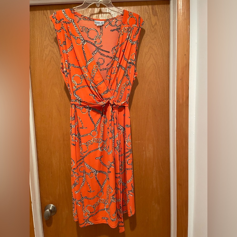 Robbie Bee Orange chain link design dress